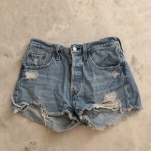 Levis Light Wash Distressed Denim Shorts